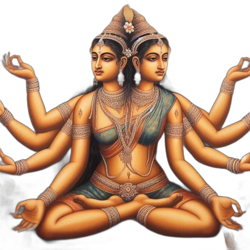 concept art, pencil sketch, illustration, features, two-headed, goddess, multiple, arms transparent PNG cut-out