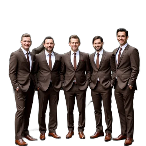 staff, hair, group, five, men, wearing, suits, ties transparent PNG cut-out