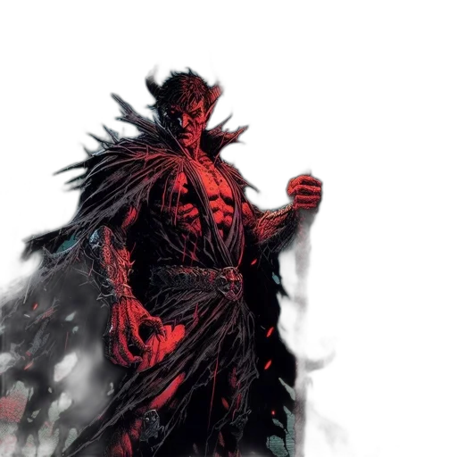 concept art, fantasy art, comic book art, pixel art, red, dark, demonic, figure transparent PNG cut-out