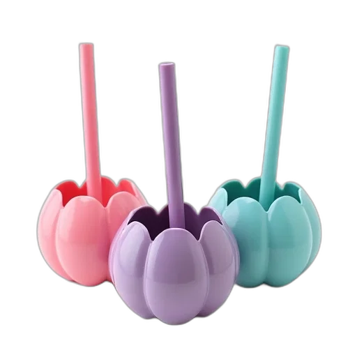 crown, 3d render, pastel, set, three, colorful, flower-shaped, planters transparent PNG cut-out