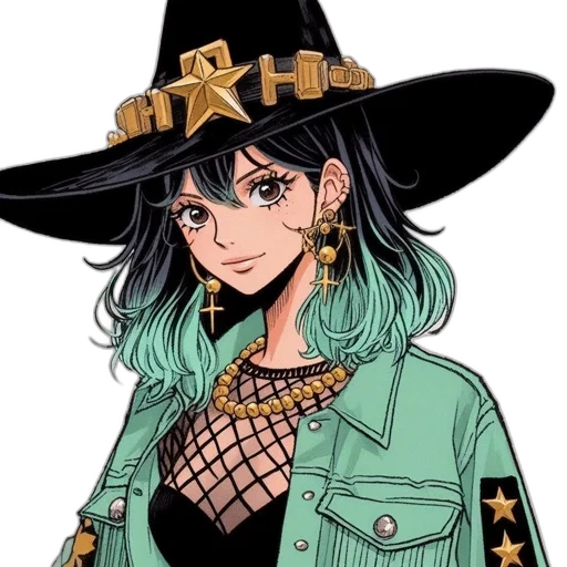 hat, jacket, jewelry, staff, comic book art, cartoon, anime, concept art transparent PNG cut-out