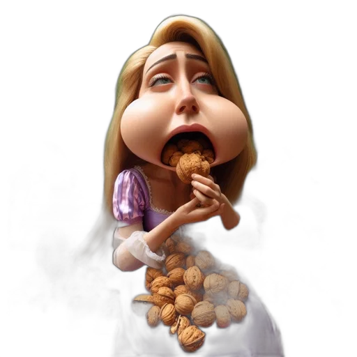 food, photorealistic, 3d render, concept art, cartoon, caricatured, woman, oversized transparent PNG cut-out
