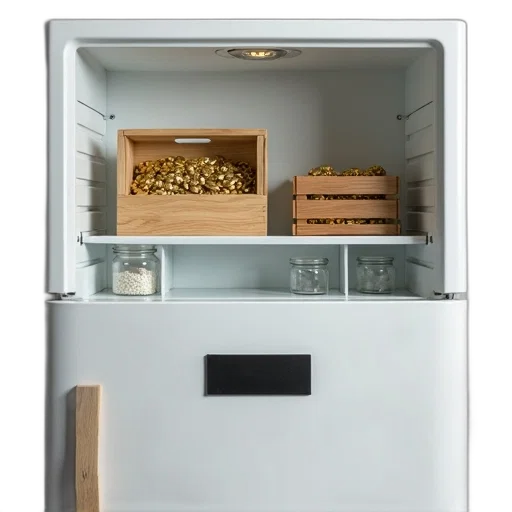 furniture, 3d render, earth tones, white, refrigerator, black, label, door transparent PNG cut-out