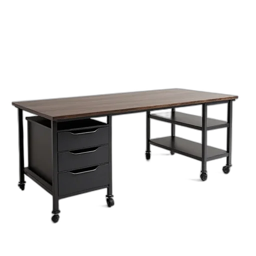 furniture, 3d render, modern, office, desk, dark, wood, top transparent PNG cut-out