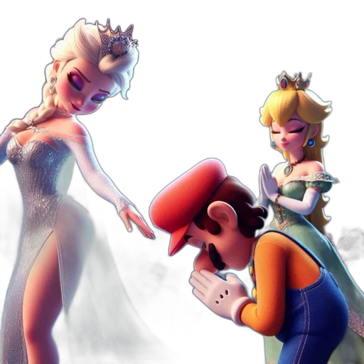 crown, dress, concept art, 3d render, watercolor, fantasy art, fire, mario transparent PNG cut-out