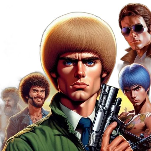 comic book art, concept art, detailed, illustration, depicts, young, man, gun transparent PNG cut-out