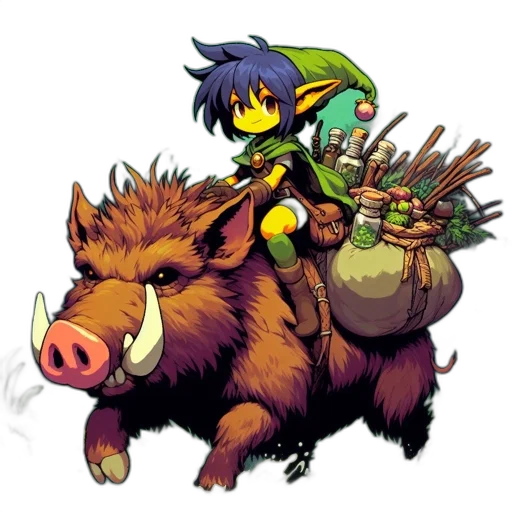 weapon, animal, pixel art, concept art, fantasy art, comic book art, green, elfin-like transparent PNG cut-out