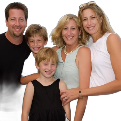 hair, photorealistic, 3d render, family, five, including, two, adults transparent PNG cut-out