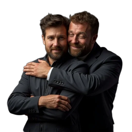 jacket, staff, face, concept art, coach, hugs, his, man transparent PNG cut-out