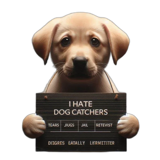 3d render, young, labrador, retriever, puppy, signboard, reads, hate transparent PNG cut-out