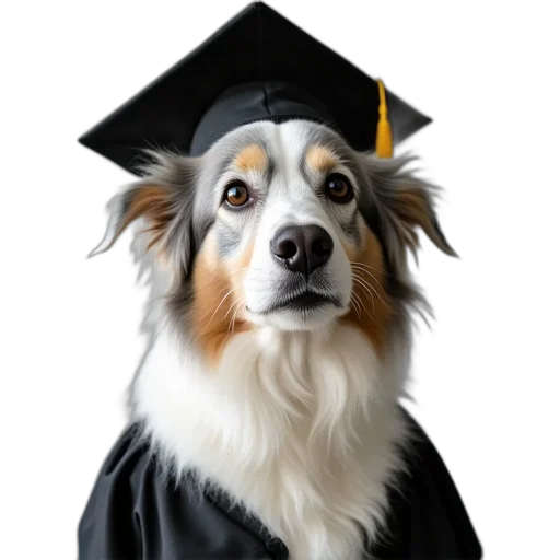 hat, staff, animal, photorealistic, 3d render, white, black, dog transparent PNG cut-out