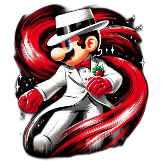 staff, comic book art, cartoon, pixel art, concept art, red, mario, iconic transparent PNG cut-out