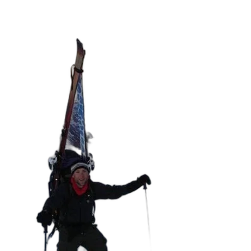 staff, jacket, skier, stands, snowy, mountain, top, sunset transparent PNG cut-out