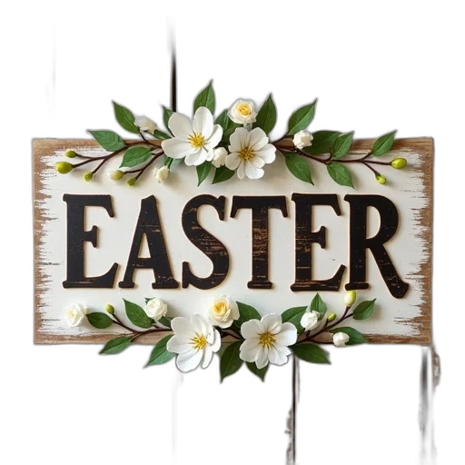 rustic, wooden, sign, word, easter, decorative, font, surrounded transparent PNG cut-out