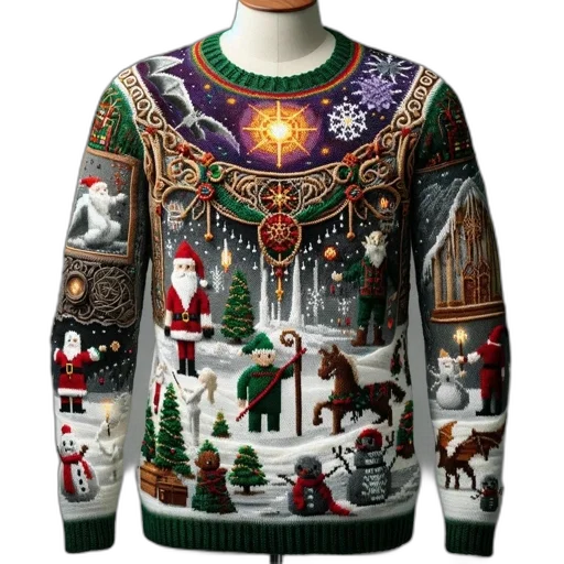 elaborate, christmas-themed, knitwear, depicted, mannequin, featuring, array, holiday transparent PNG cut-out