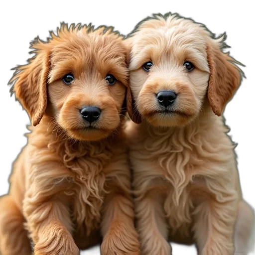 animal, photorealistic, 3d render, oil painting, pixel art, two, goldendoodle, dogs transparent PNG cut-out
