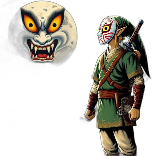 mask, concept art, fantasy art, pixel art, comic book art, village, water, figure transparent PNG cut-out