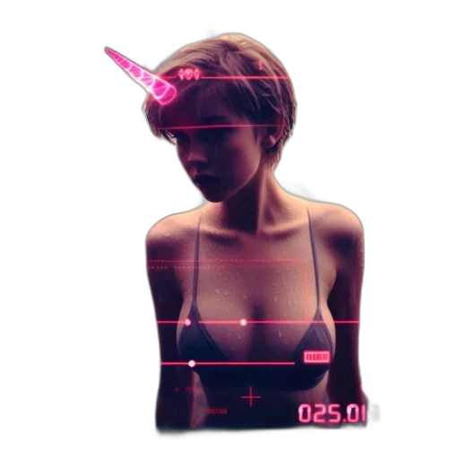 dress, robot, face, jewelry, cyberpunk, vaporwave, concept art, pixel art transparent PNG cut-out