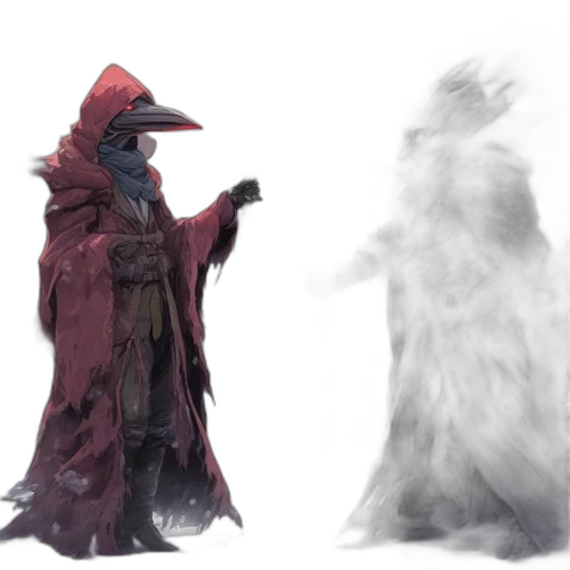 creature, mask, staff, concept art, fantasy art, 3d render, pixel art, fog transparent PNG cut-out