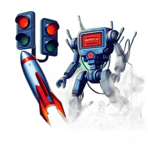 robot, weapon, concept art, comic book art, pixel art, fantasy art, outer space, large transparent PNG cut-out