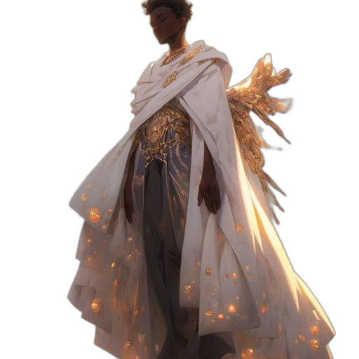 crown, dress, staff, jewelry, concept art, fantasy art, 3d render, golden transparent PNG cut-out