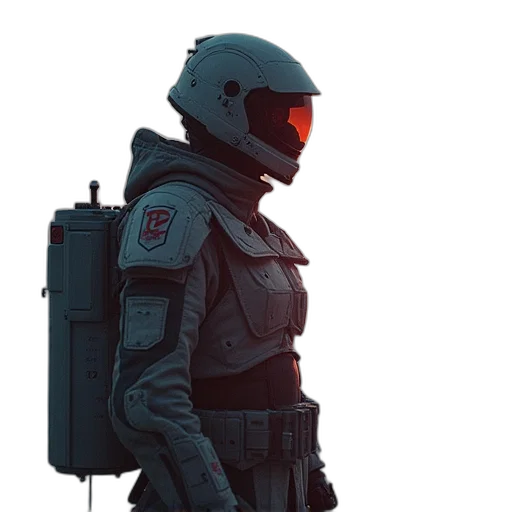 robot, jacket, weapon, staff transparent PNG cut-out