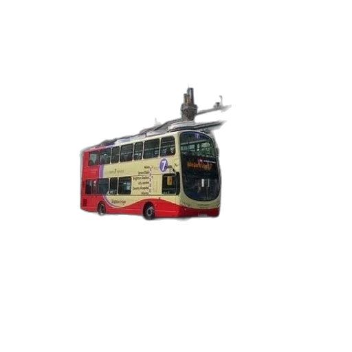 3d render, photorealistic, concept art, pixel art, red, yellow, double-decker, bus transparent PNG cut-out