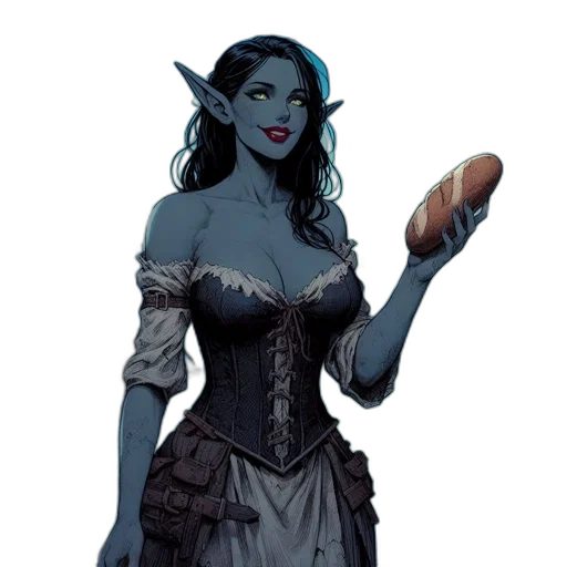 food, dress, staff, concept art, fantasy art, pixel art, comic book art, blue transparent PNG cut-out