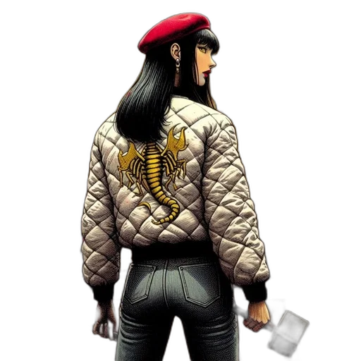 jacket, weapon, staff, robot, concept art, cyberpunk, comic book art, pixel art transparent PNG cut-out