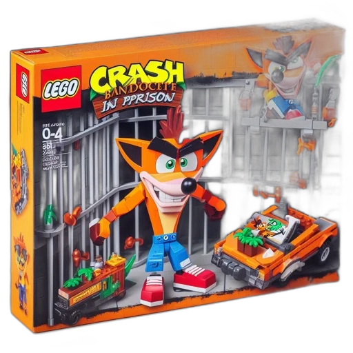 concept art, lego, set, crash, bandicoot, prison, 361-piece, featuring transparent PNG cut-out
