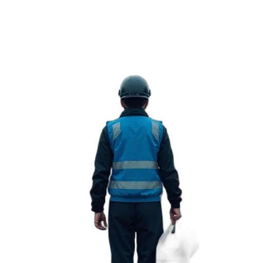 staff, jacket, robot, hat, concept art, 3d render, photorealistic, fog transparent PNG cut-out