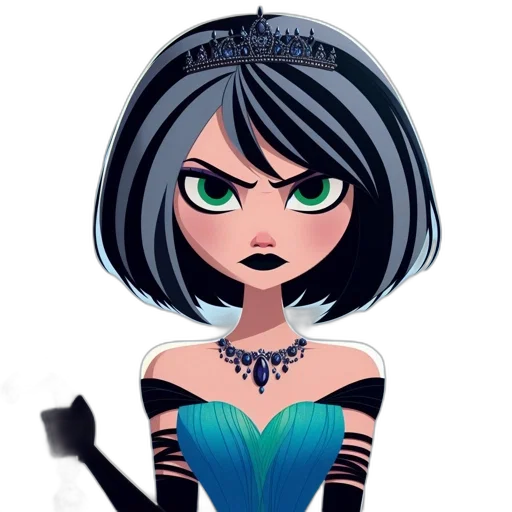 dress, jewelry, cartoon, comic book art, concept art, fantasy art, dark, animated transparent PNG cut-out