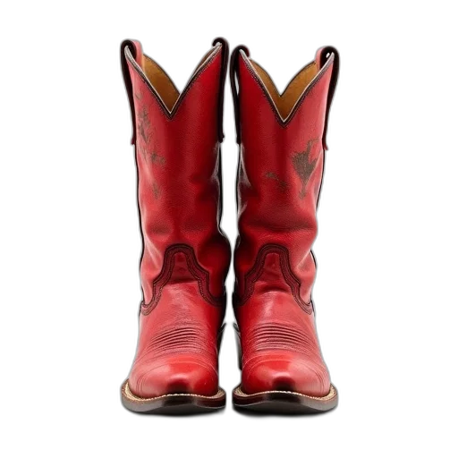 shoes, 3d render, photorealistic, pair, worn, red, cowboy, boots transparent PNG cut-out