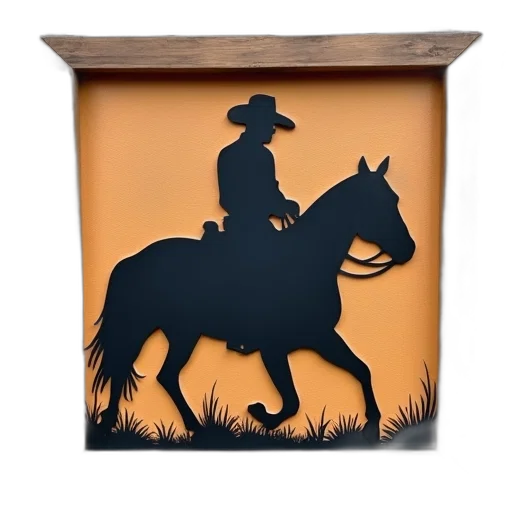 hat, furniture, photorealistic, 3d render, silhouette, cowboy, riding, horse transparent PNG cut-out