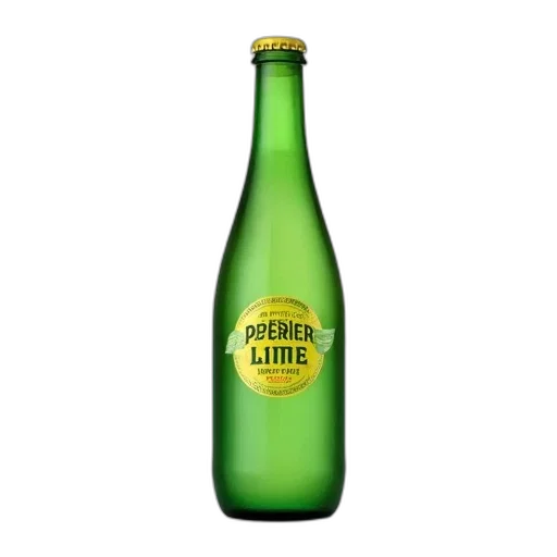 bottle, food, 3d render, photorealistic, green, perrier, lime, sparkling transparent PNG cut-out