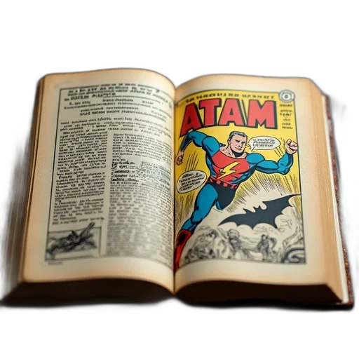comic book art, comic, book, open, wooden, surface, displaying, page transparent PNG cut-out