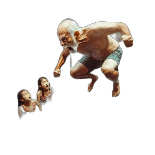 creature, concept art, 3d render, photorealistic, pixel art, elderly, man, swim transparent PNG cut-out
