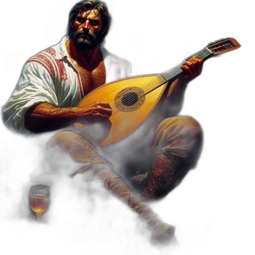 weapon, concept art, fantasy art, photorealistic, oil painting, fire, man, beard transparent PNG cut-out
