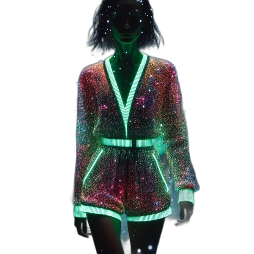 jacket, dress, staff, robot, cyberpunk, concept art, vaporwave, 3d render transparent PNG cut-out