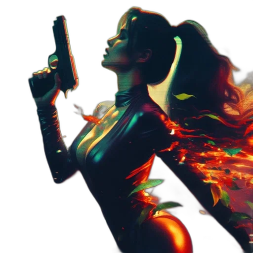concept art, comic book art, cyberpunk, neon lights, neon, animated, woman, wielding transparent PNG cut-out