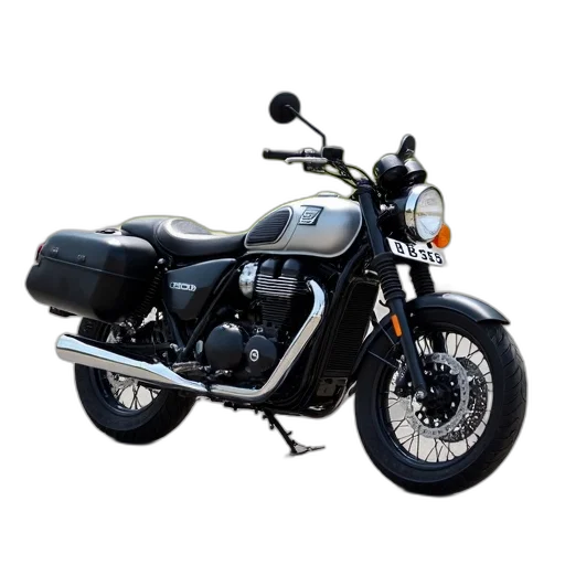 photorealistic, 3d render, black, silver, motorcycle, parked, parking, lot transparent PNG cut-out