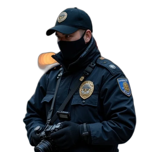 mask, jacket, staff, weapon transparent PNG cut-out