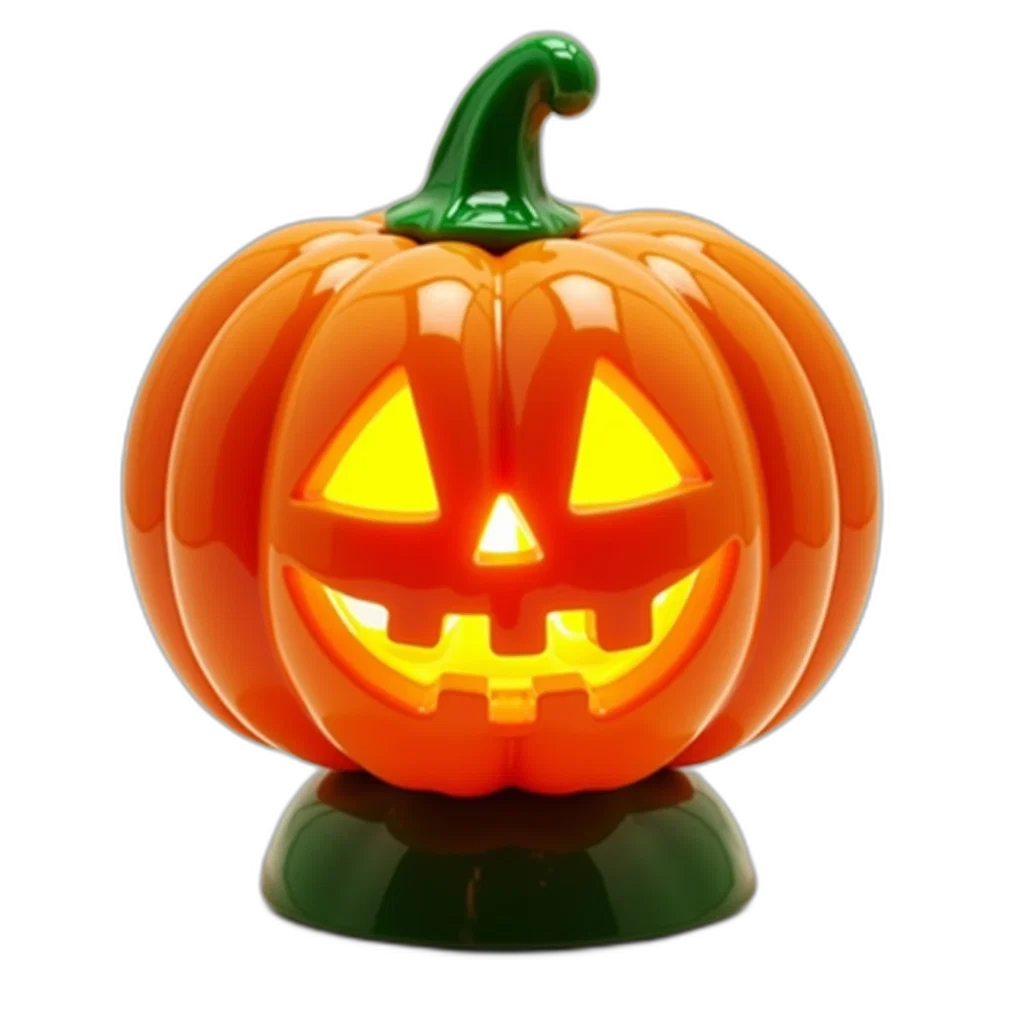 3d render, photorealistic, plastic, jack-o, lantern, green, stem, carved transparent PNG cut-out