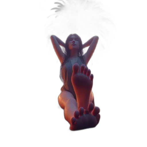 creature, 3d render, concept art, fantasy art, vaporwave, fire, woman, reclines transparent PNG cut-out