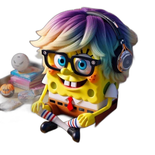 creature, face, vaporwave, 3d render, concept art, cyberpunk, pastel, spongebob transparent PNG cut-out