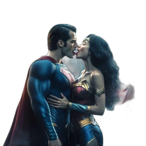 comic book art, concept art, neon lights, underwater, superman, wonder, woman, share transparent PNG cut-out