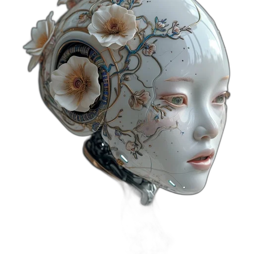 mask, robot, crown, face, photorealistic, 3d render, concept art, fantasy art transparent PNG cut-out