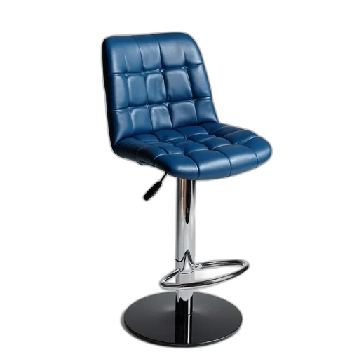 furniture, blue, quilted, leather, bar, stool, chrome, base transparent PNG cut-out