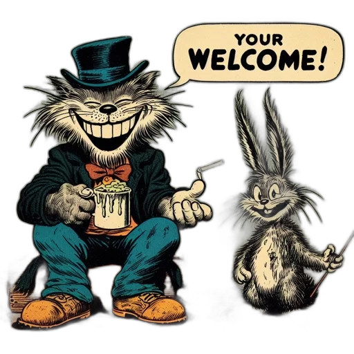 comic book art, cartoon, concept art, comic, features, anthropomorphic, cat, rabbit transparent PNG cut-out