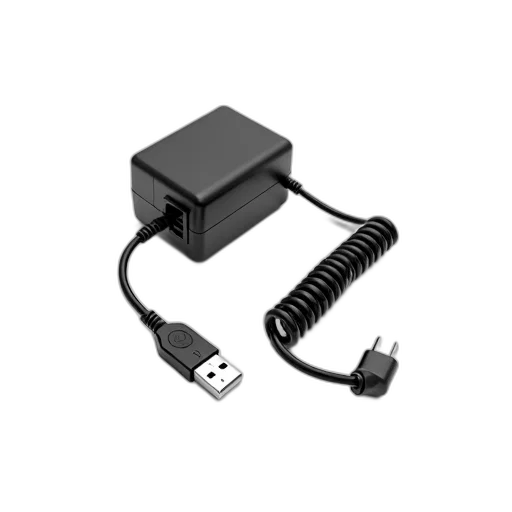 3d render, black, power, adapter, usb, port, coiled, cord transparent PNG cut-out